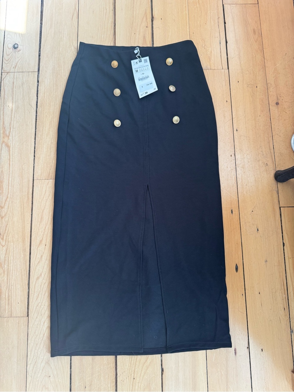 Zara Black Pencil Skirt with Gold Buttons